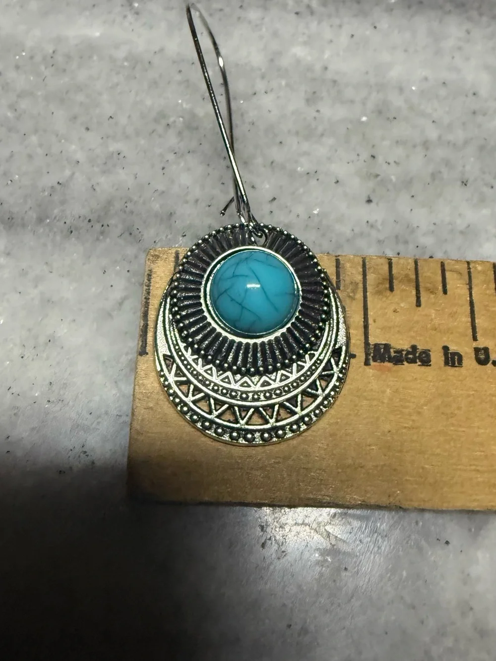 Turquoise Center Silver-Tone Drop Earrings - Women Jewelry